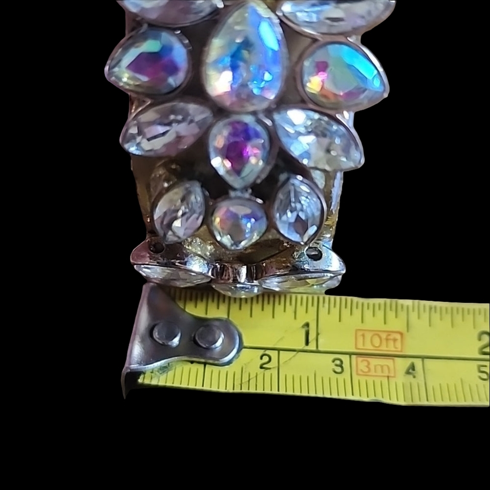 Ann Taylor Aurora borealis rhinestone gold tone Chunky Bangle bracelet designer - Picture 6 of 11